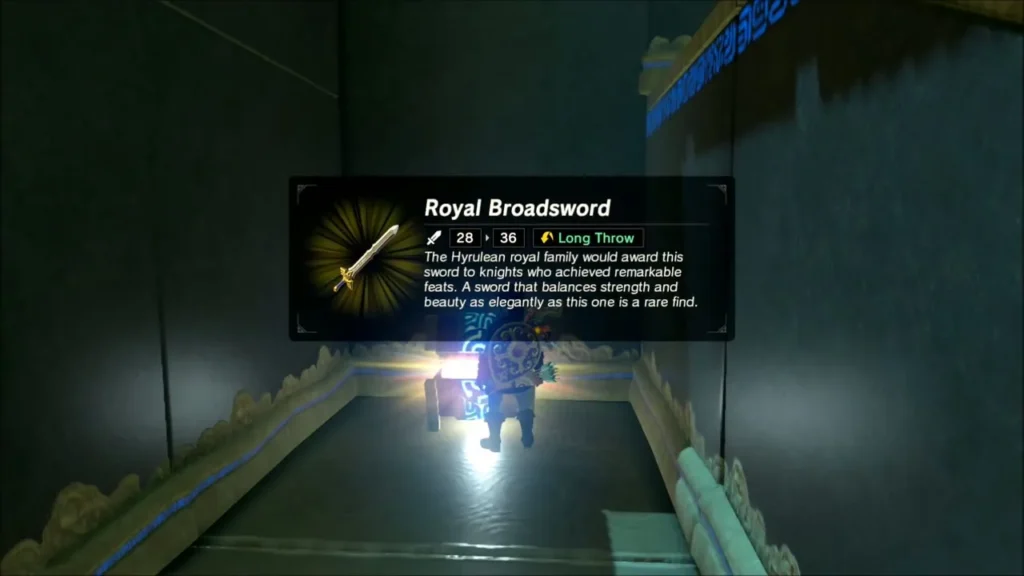 Link opening a chest and receiving the Royal Broadsword Link opening a chest and receiving the Royal Broadsword