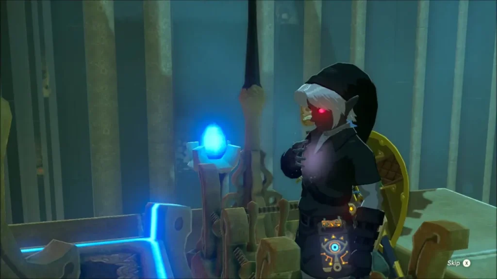 Link receiving the Spirit Orb from the monk at the altar Link receiving the Spirit Orb from the monk at the altar