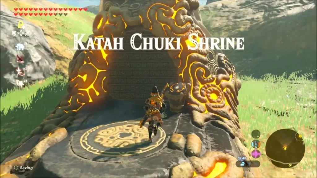 Link at the glowing Katah Chuki Shrine entrance in the Quarry Ruins Link at the glowing Katah Chuki Shrine entrance in the Quarry Ruins