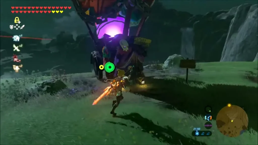 Link running toward Kilton's purple balloon stall at night Link running toward Kilton's purple balloon stall at night