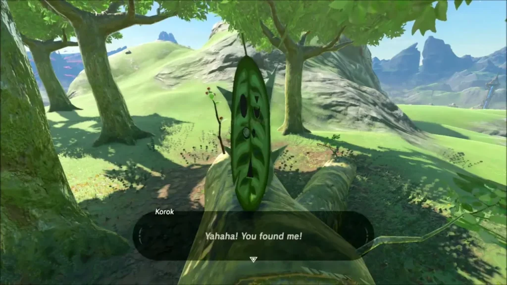 A Korok greeting Link from a hollow log A Korok greeting Link from a hollow log
