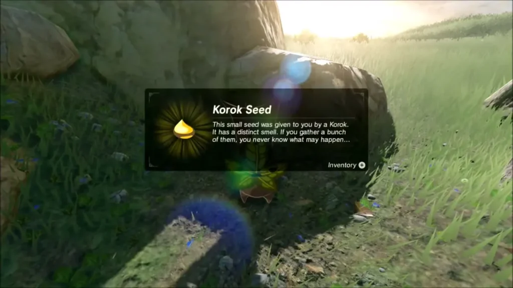 Korok Seed item box shown over the Korok beneath the boulder Korok Seed item box shown over the Korok beneath the boulder