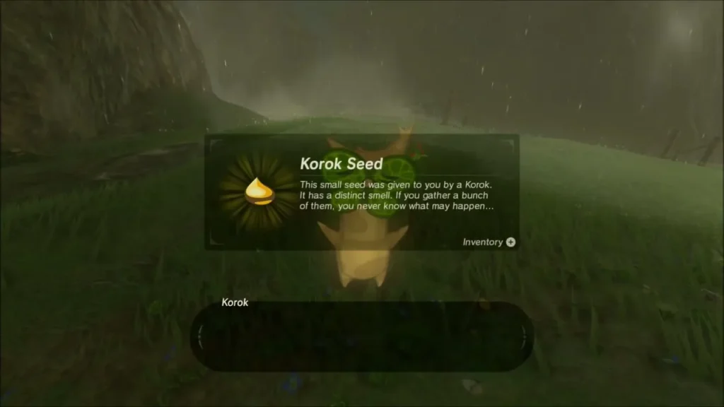 Korok Seed reward box shown over the Korok Korok Seed reward box shown over the Korok