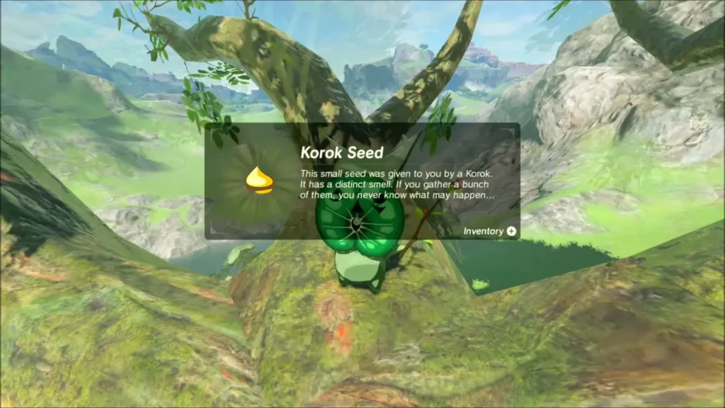 Korok Seed message shown over the Korok in the tree Korok Seed message shown over the Korok in the tree