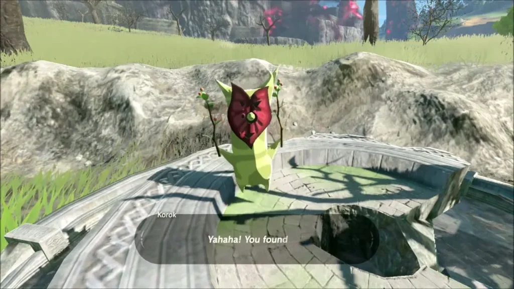 A Korok greeting Link in a ring of stones with a hole A Korok greeting Link in a ring of stones with a hole