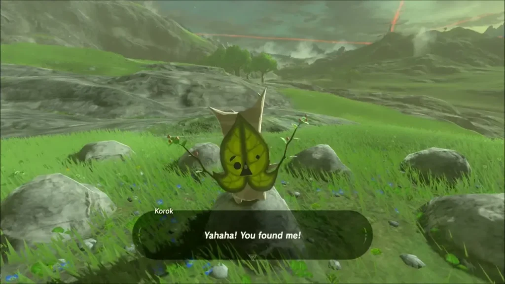 Korok revealed on the rocky mound saying Yahaha Korok revealed on the rocky mound saying Yahaha