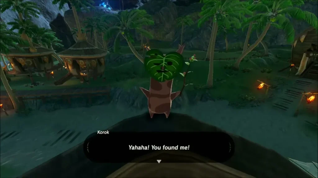 A Korok saying Yahaha, you found me, on a rooftop in Lurelin A Korok saying Yahaha, you found me, on a rooftop in Lurelin