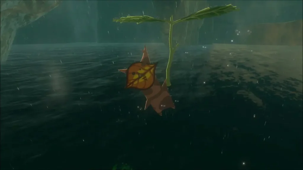 A Korok floating on the surface of the lake A Korok floating on the surface of the lake