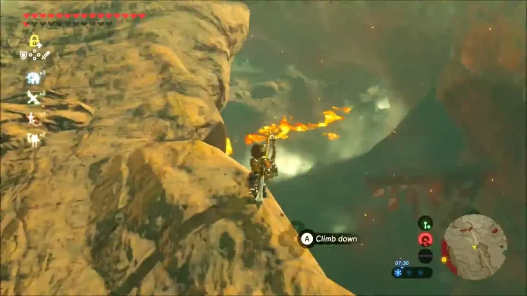 Link on a ridge above flowing lava in the Eldin foothills Link on a ridge above flowing lava in the Eldin foothills