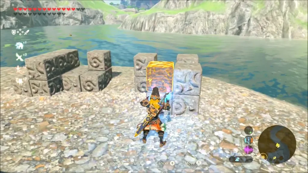 Gold block placed into the stack of carved stone blocks by the water Gold block placed into the stack of carved stone blocks by the water