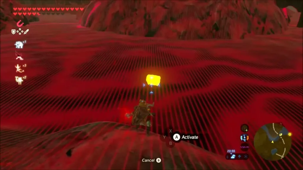 Link using Magnesis on a glowing metal chest on a slope Link using Magnesis on a glowing metal chest on a slope