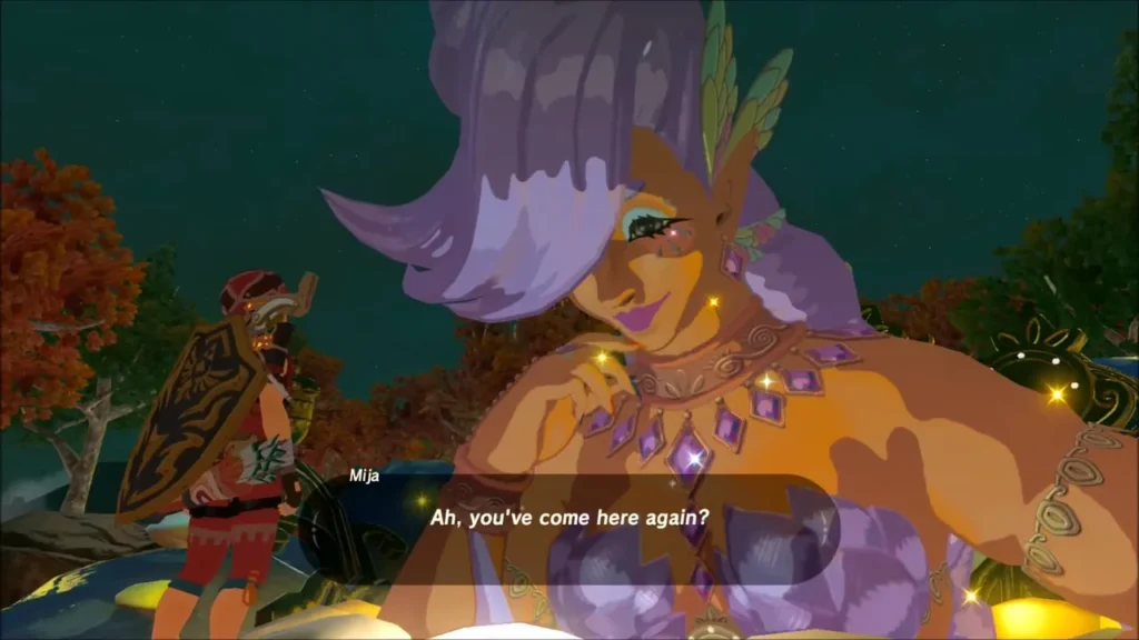 Mija the Great Fairy greeting Link at the fountain Mija the Great Fairy greeting Link at the fountain