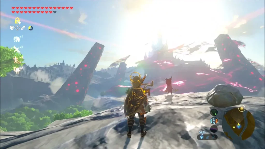 Link on the ridge viewing Hyrule Castle and the Malice around it Link on the ridge viewing Hyrule Castle and the Malice around it