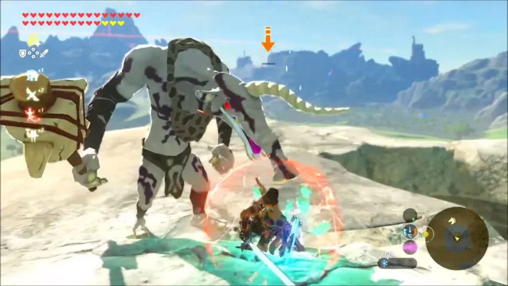 Link fighting a Talus on the white rock plateau Link fighting a Talus on the white rock plateau