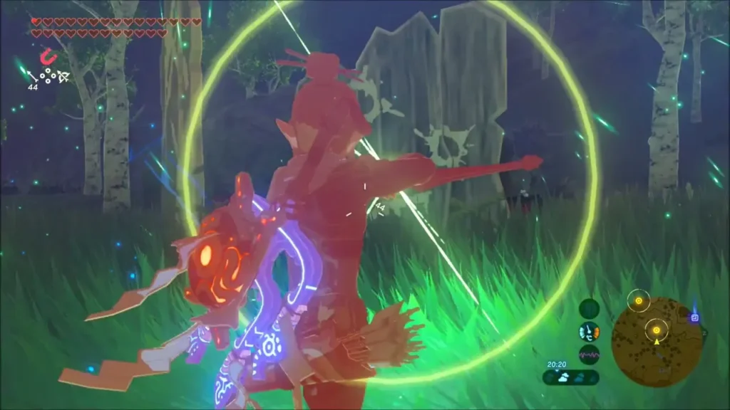 Link drawing his bow in slow motion against a camp enemy Link drawing his bow in slow motion against a camp enemy
