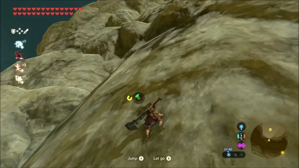 Link climbing the steep rock face Link climbing the steep rock face