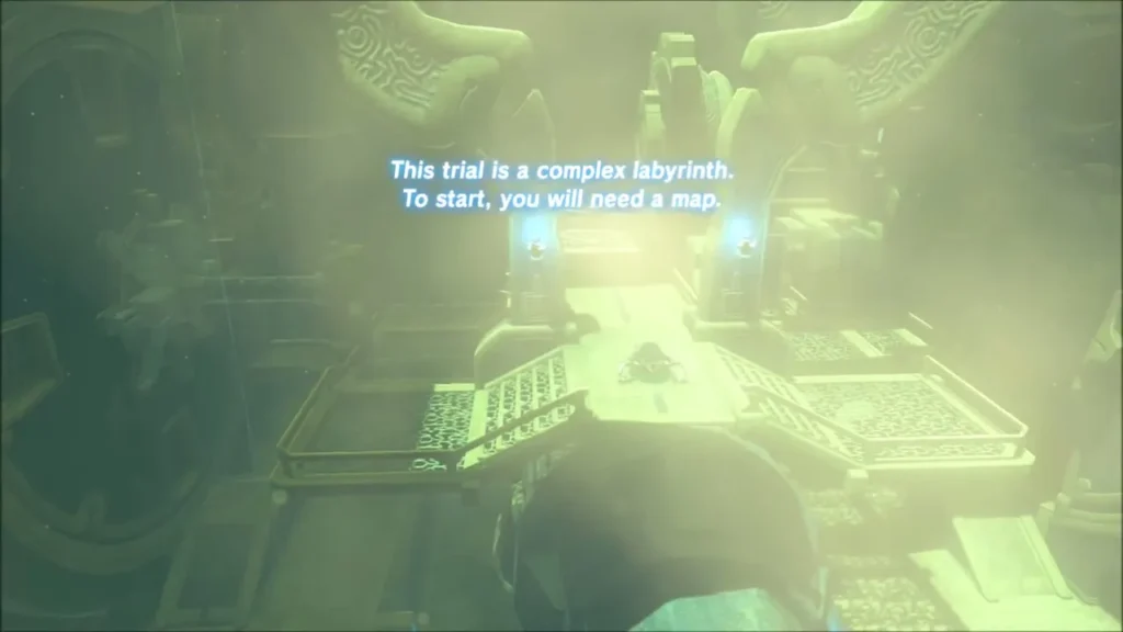 Hazy labyrinth chamber with text saying the trial is a complex labyrinth and needs a map Hazy labyrinth chamber with text saying the trial is a complex labyrinth and needs a map