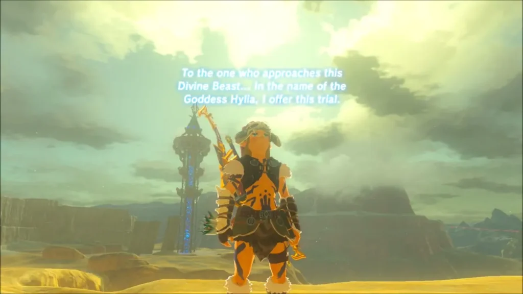 Link in the desert as the voice offers the trial in the Goddess Hylia's name Link in the desert as the voice offers the trial in the Goddess Hylia's name