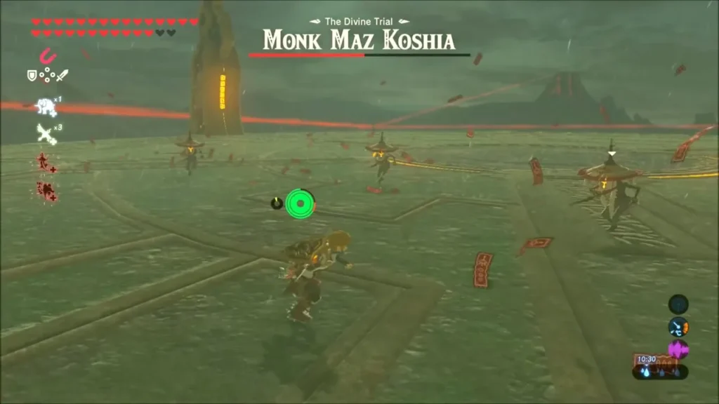 Link dodging charms while Maz Koshia clones surround the arena Link dodging charms while Maz Koshia clones surround the arena
