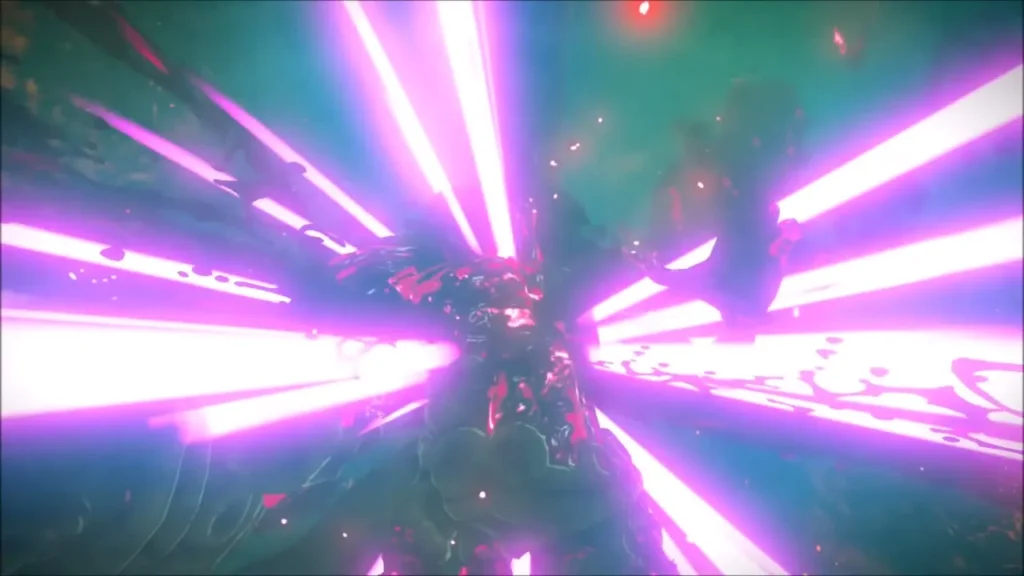 Fireblight Ganon dissolving in purple light after the final blow Fireblight Ganon dissolving in purple light after the final blow