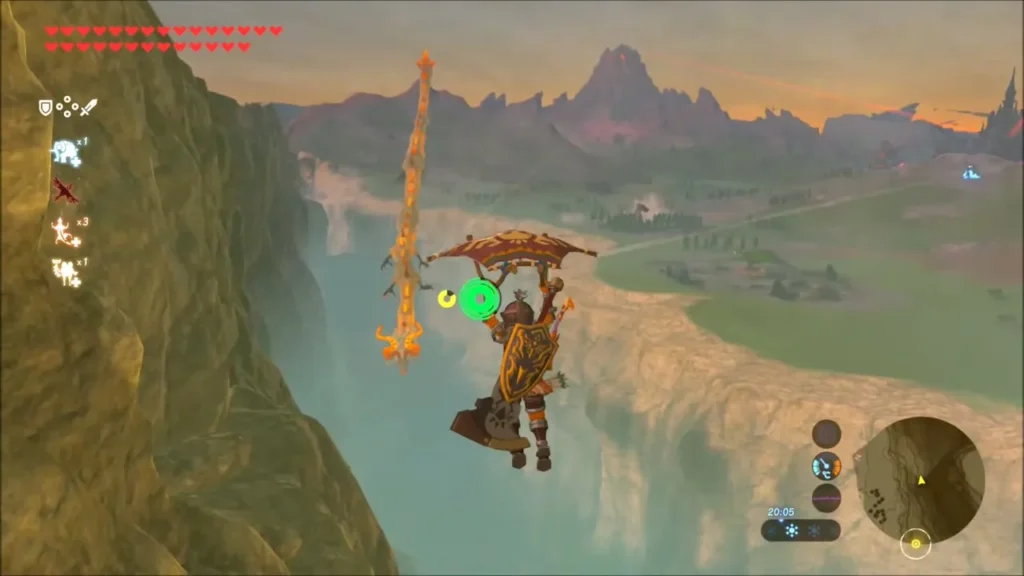Link gliding down the canyon after Dinraal Link gliding down the canyon after Dinraal