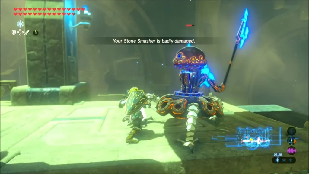 Link fighting a Guardian Scout as his Stone Smasher is badly damaged Link fighting a Guardian Scout as his Stone Smasher is badly damaged