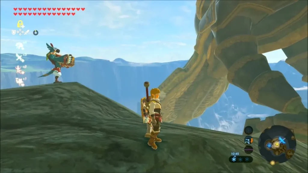 Link and Kass on a Great Plateau cliff beside a stone arch Link and Kass on a Great Plateau cliff beside a stone arch
