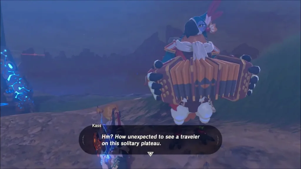 Kass with his accordion greeting Link on the plateau at night Kass with his accordion greeting Link on the plateau at night