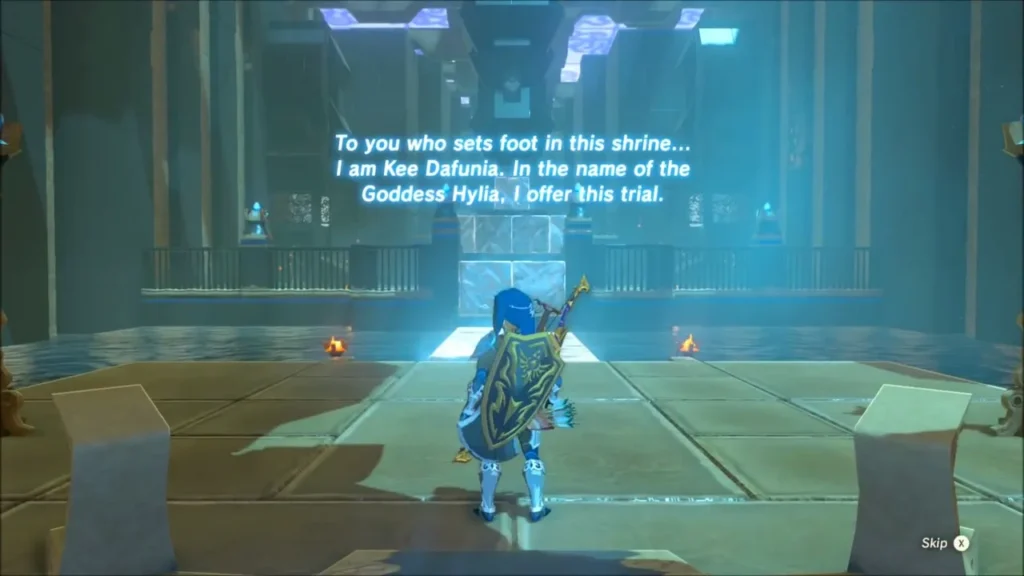 Link inside Kee Dafunia Shrine facing the ice blocks as the trial begins Link inside Kee Dafunia Shrine facing the ice blocks as the trial begins