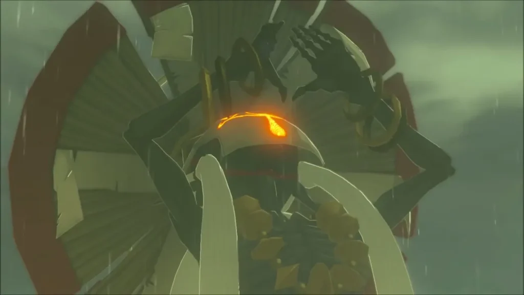 Close view of Koshia's glowing Sheikah eye as he collapses Close view of Koshia's glowing Sheikah eye as he collapses