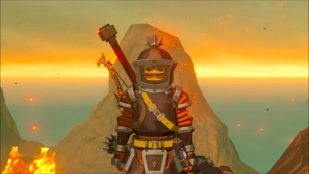 Link in Flamebreaker armor facing the Beast at sunset Link in Flamebreaker armor facing the Beast at sunset