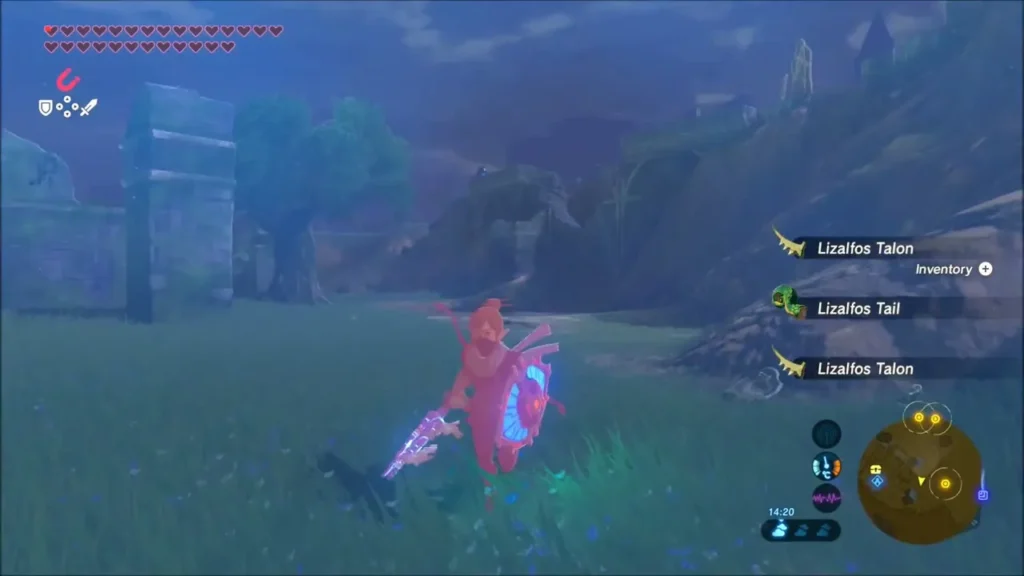 Link after a Lizalfos fight with Talon and Tail drops listed Link after a Lizalfos fight with Talon and Tail drops listed