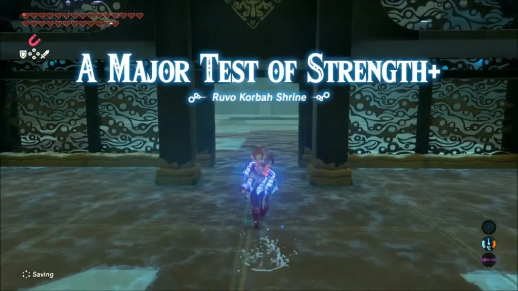 Title card A Major Test of Strength+ as Link runs through the shrine Title card A Major Test of Strength+ as Link runs through the shrine