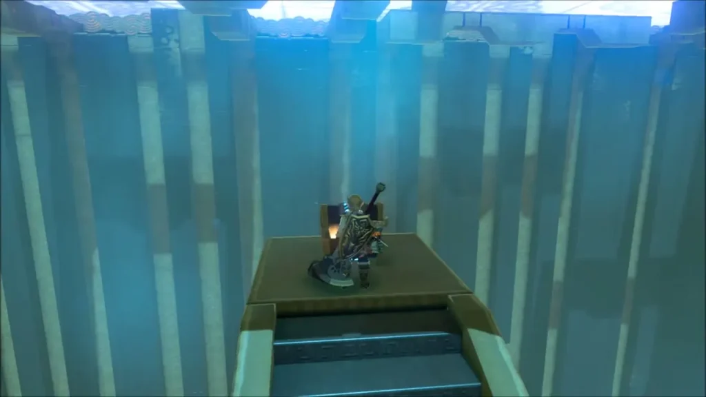 Link on a high platform at the top of the stairs beside the chest Link on a high platform at the top of the stairs beside the chest