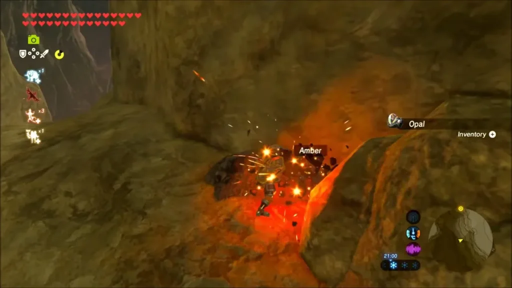 Link mining an amber deposit in the cliff Link mining an amber deposit in the cliff