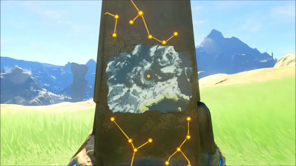 Carved obelisk with a glowing map and constellation markings Carved obelisk with a glowing map and constellation markings