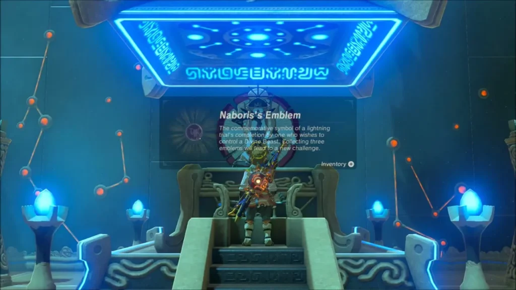 Link receiving Naboris's Emblem with its description box Link receiving Naboris's Emblem with its description box