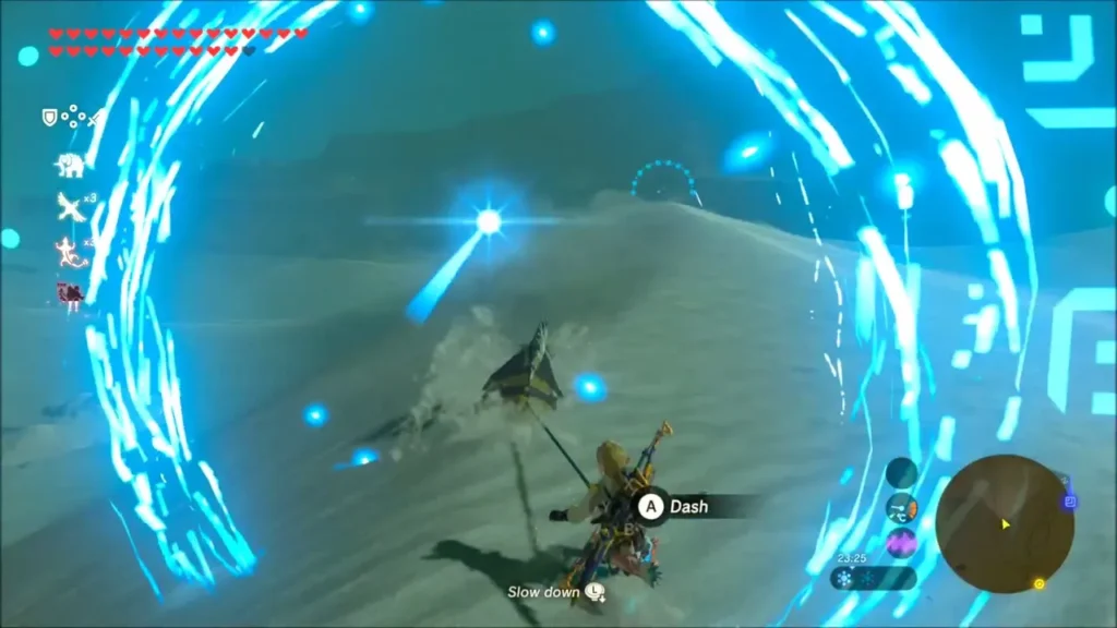 Link on a sand seal passing through a glowing ring Link on a sand seal passing through a glowing ring
