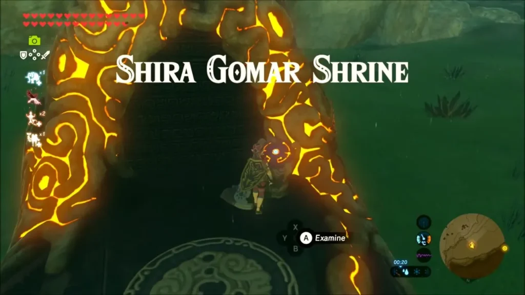 Link at the glowing entrance of Shira Gomar Shrine Link at the glowing entrance of Shira Gomar Shrine