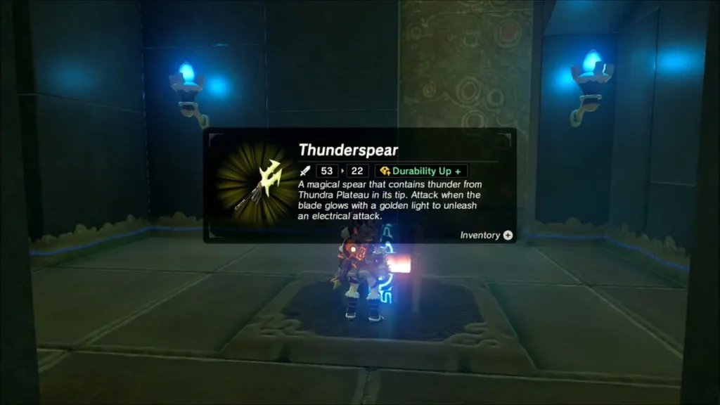 Link holding up the Thunderspear with its item box Link holding up the Thunderspear with its item box