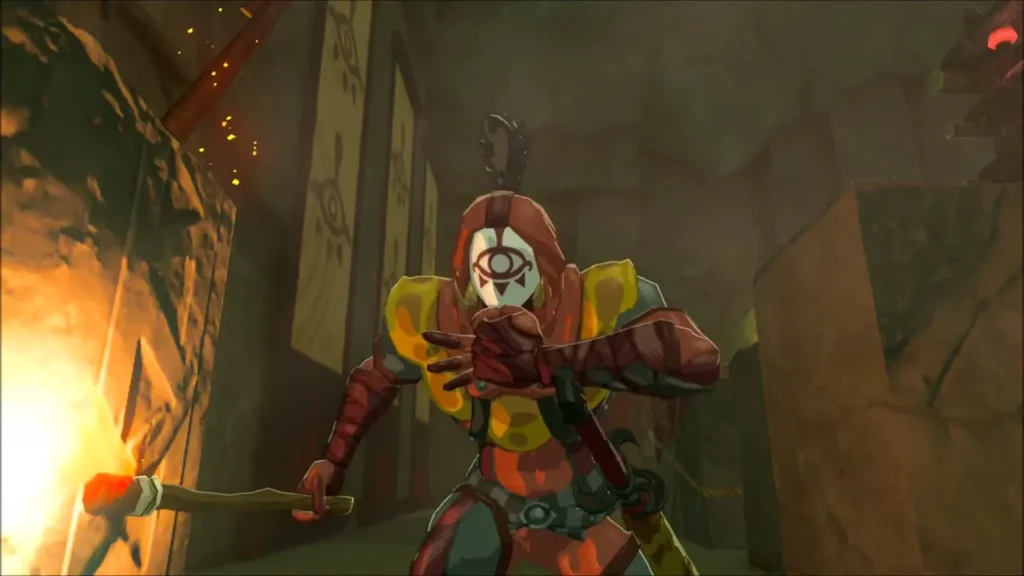 A Yiga Blademaster with a torch in the hideout A Yiga Blademaster with a torch in the hideout