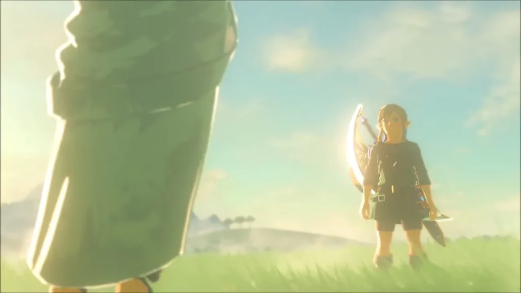 Zelda and Link meeting in a sunlit grassland after the battle Zelda and Link meeting in a sunlit grassland after the battle