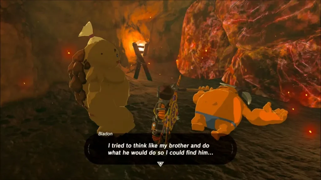 Bladon talking with Link beside Gonguron inside the tunnel Bladon talking with Link beside Gonguron inside the tunnel