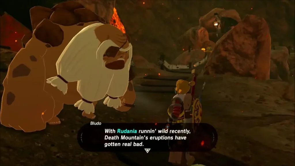 Link talking with the Goron boss Bludo about Rudania Link talking with the Goron boss Bludo about Rudania