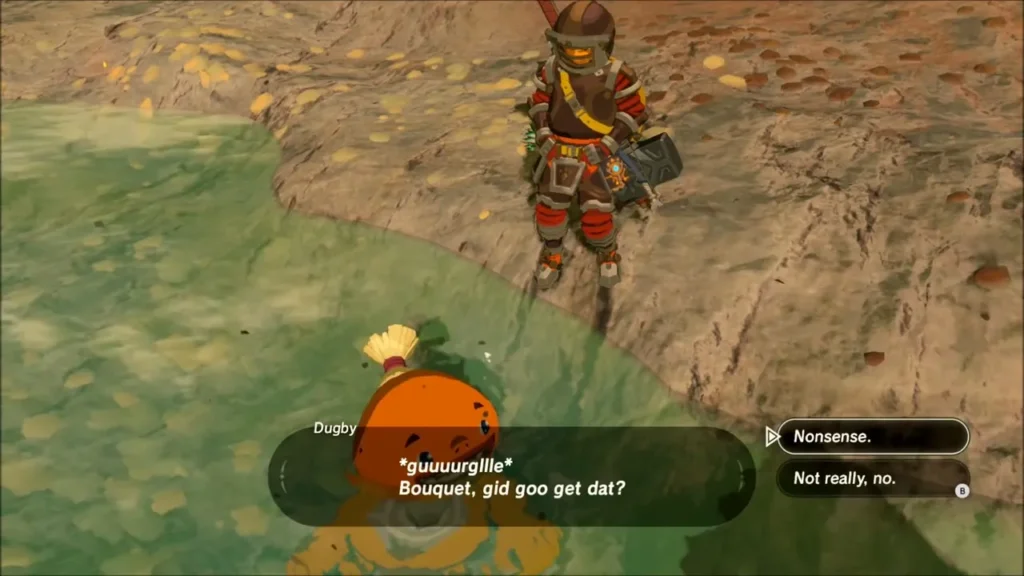 Dugby soaking in the hot spring as Link talks to him Dugby soaking in the hot spring as Link talks to him