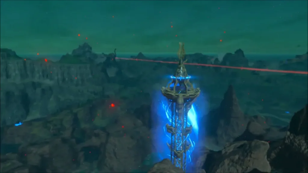 Eldin Tower lit with blue light above the lava country Eldin Tower lit with blue light above the lava country