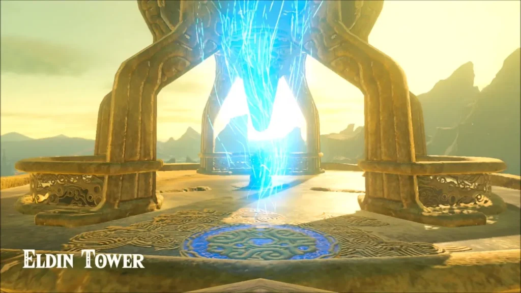 Eldin Tower's glowing warp pad and title card Eldin Tower's glowing warp pad and title card