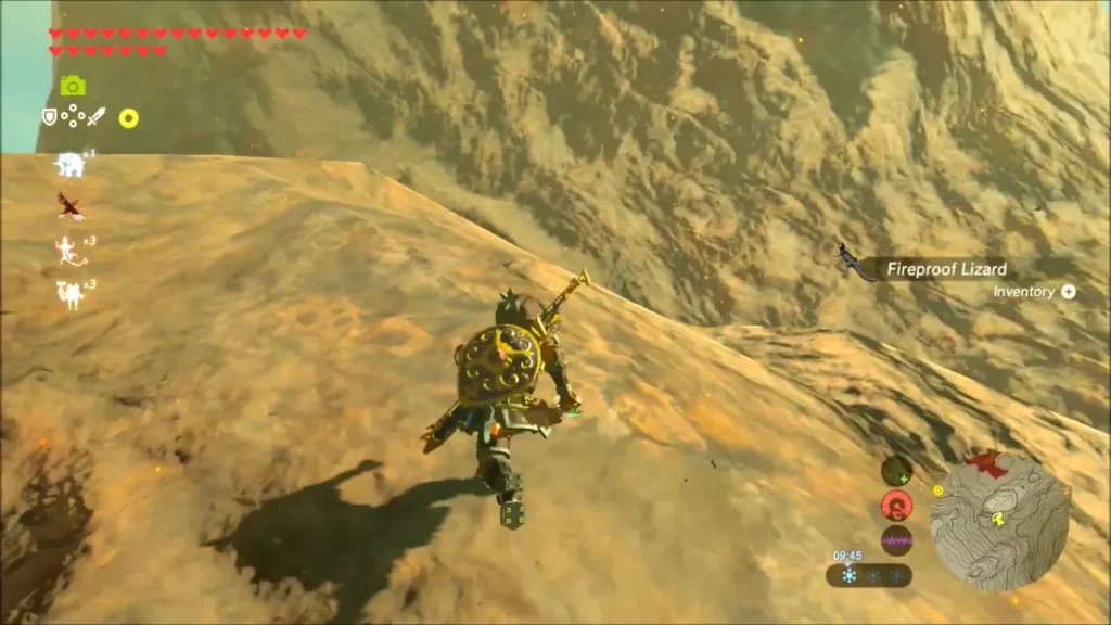 Link approaching a Fireproof Lizard on a cliff ledge Link approaching a Fireproof Lizard on a cliff ledge
