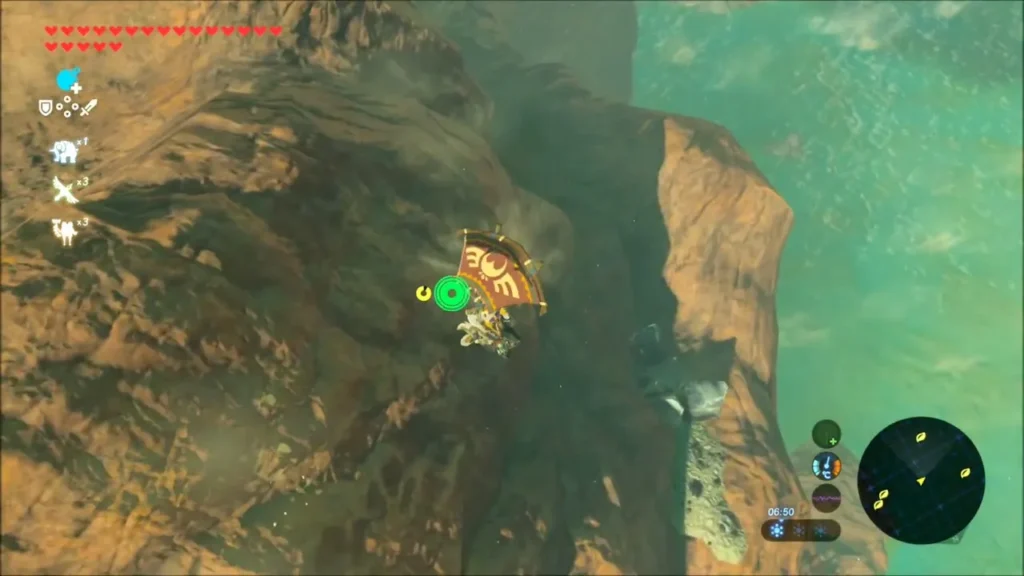 Link gliding down between tall rock walls of the canyon Link gliding down between tall rock walls of the canyon