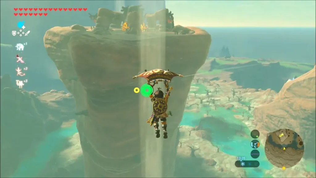 Link gliding down toward the summit of Gut Check Rock Link gliding down toward the summit of Gut Check Rock